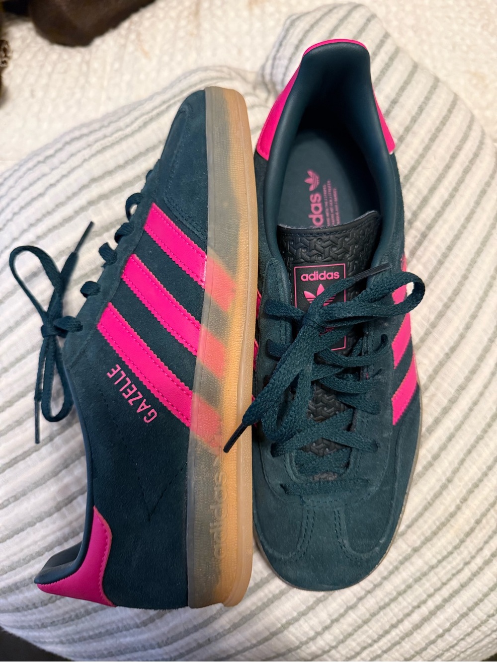 adidas Gazelle navy Suede Sneakers with Bright Pink Stripes